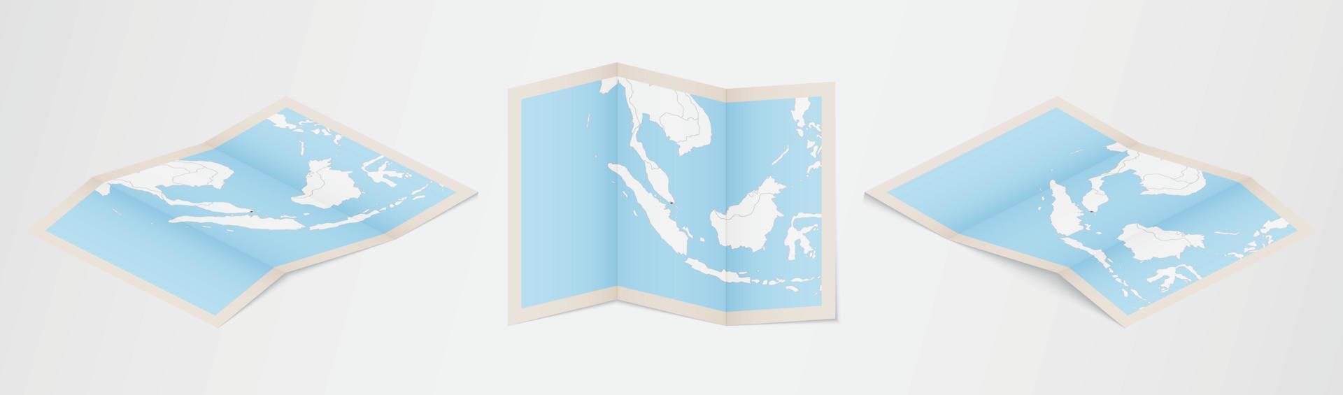 Folded map of Singapore in three different versions. vector