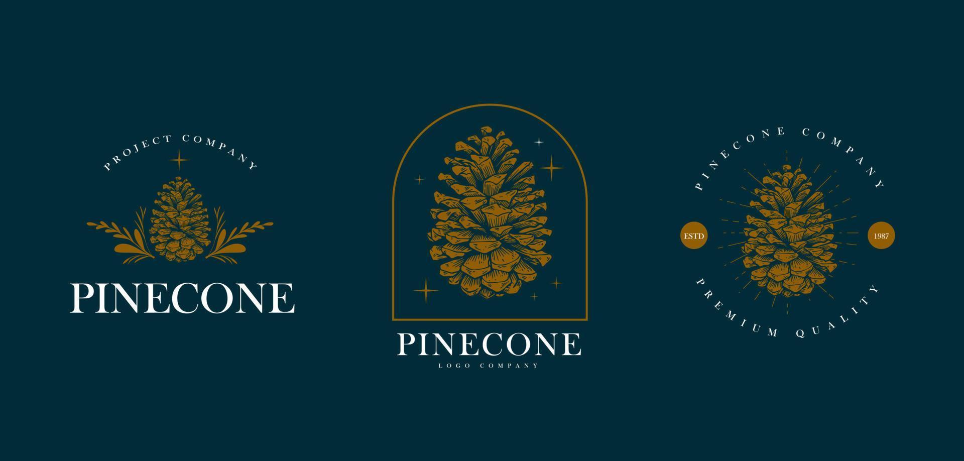 diseño de logotipo, insignia y emblema de cono de pino vector