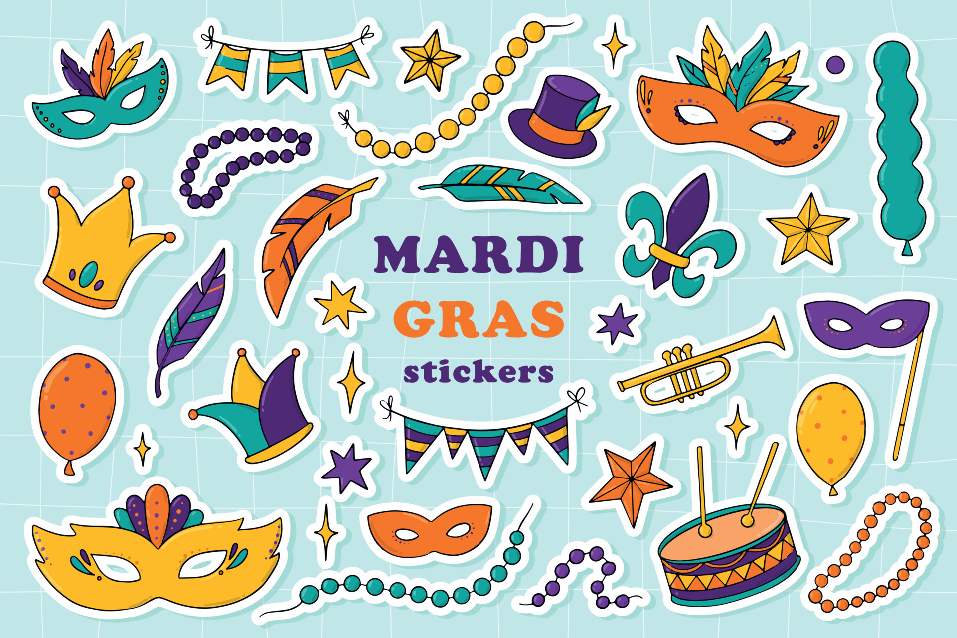 Printable Mardi Gras Stickers 