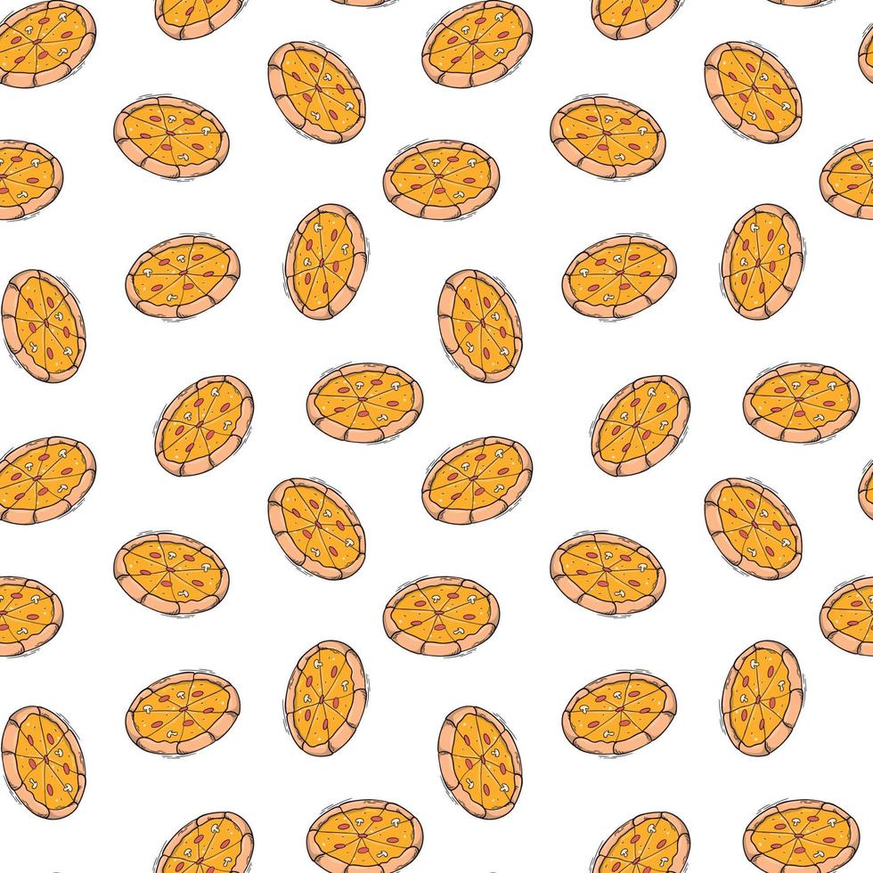 pizza seamless pattern with hand drawn doodles on white background for wallpaper, textile prints, wrapping paper, scrapbooking, etc. EPS 10 vector