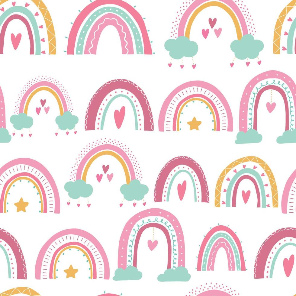 nursery seamless pattern with hand drawn rainbows for baby textile prints, wallpaper, scrapbooking, stationary, digital paper, wrapping paper, etc. EPS 10 vector