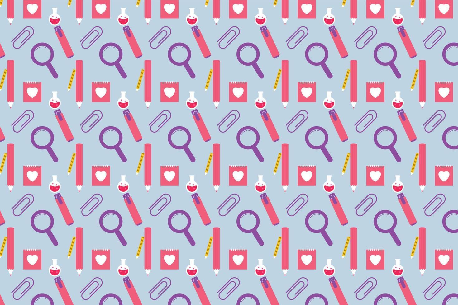 Seamless educational background pattern vector with colorful elements. Endless science pattern design for wrapping paper, book covers, or wallpaper. Repeating study background vector with pencils.
