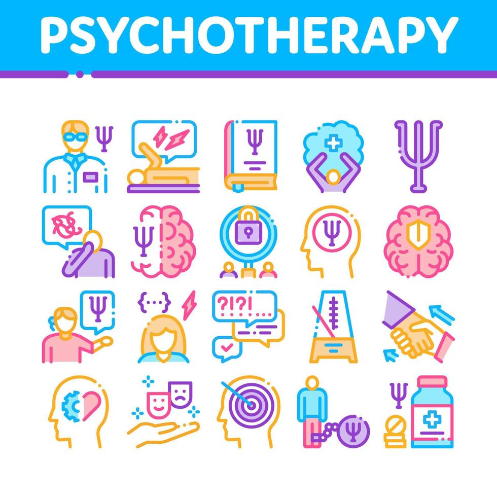 conjunto de iconos de colección de ayuda de psicoterapia vector