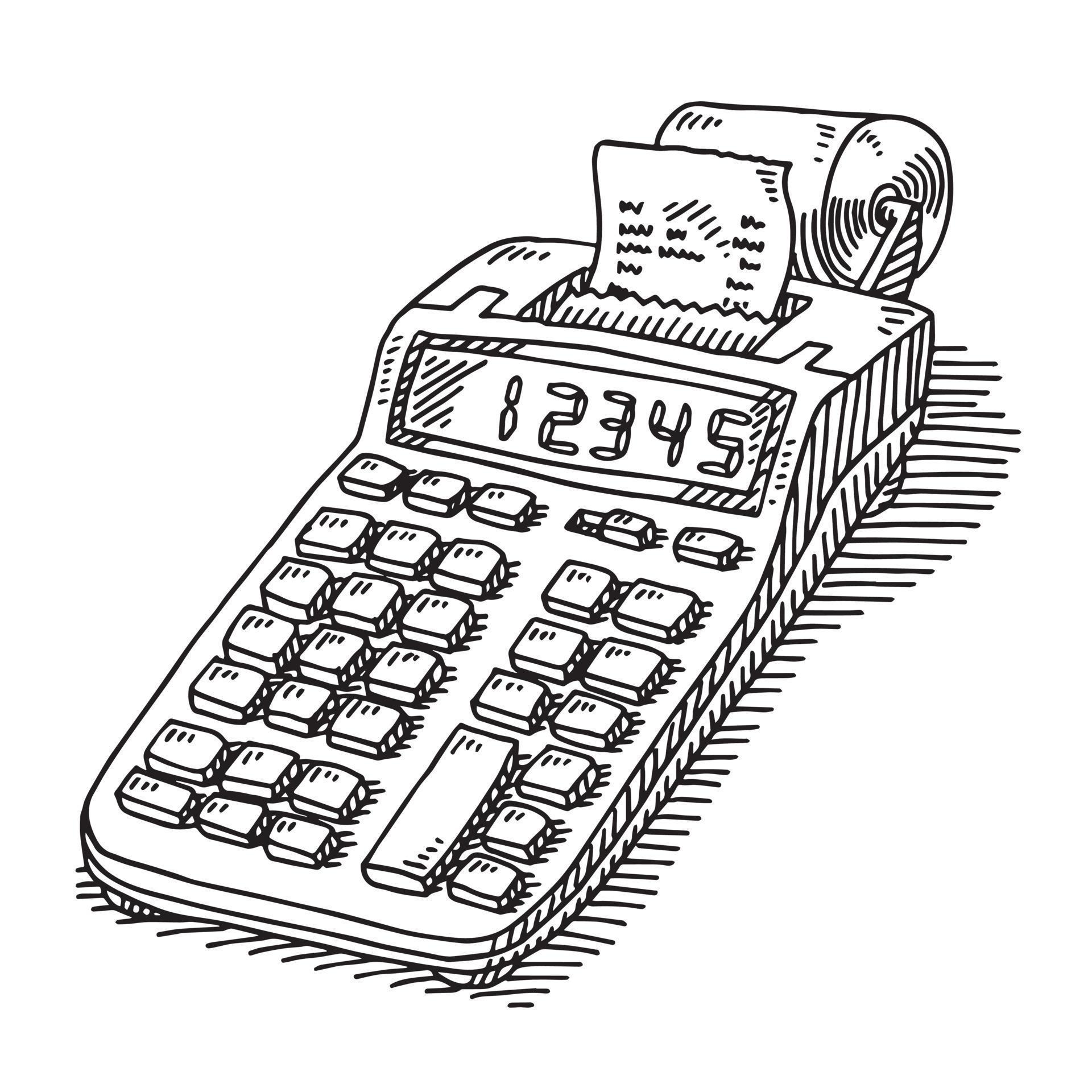 Handdrawn vector drawing of a Adding Machine with Tape Classic
