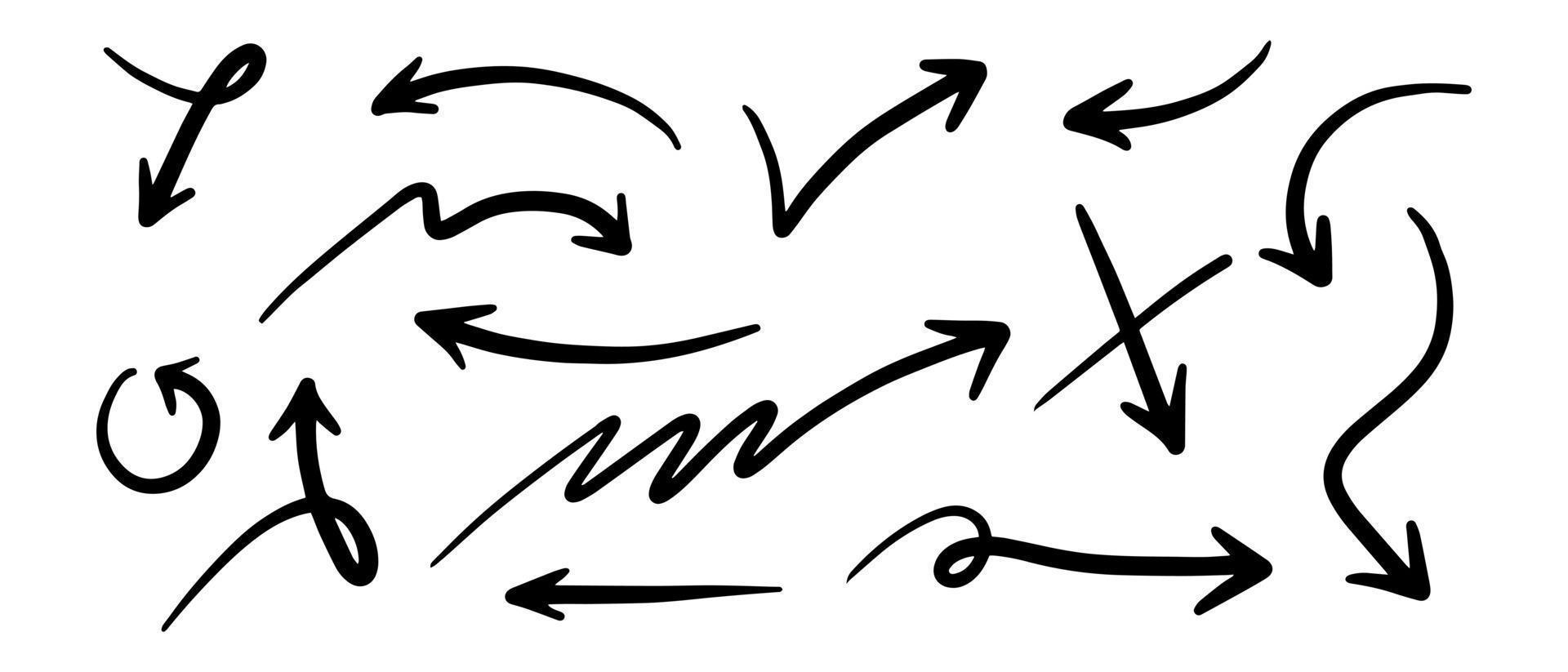 hand drawn arrow set. Doodle vector illustration.
