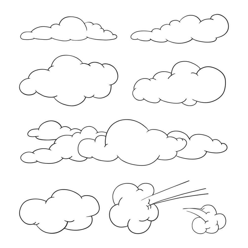 conjunto de garabatos de nubes, ilustración vectorial. vector