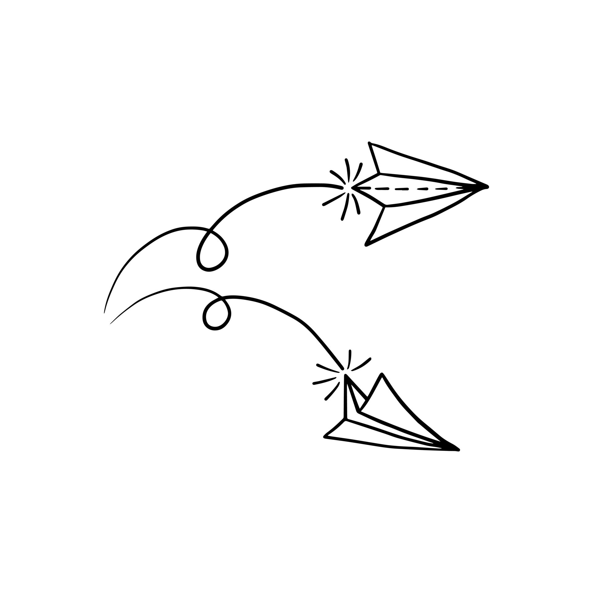 Set of doodle paper plane icon. Hand draw paper airplane. Vector