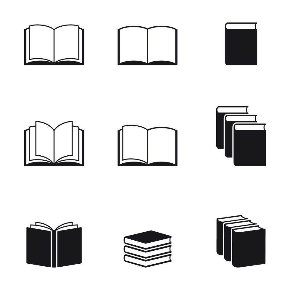 iconos de libros aislados simples negros sobre fondo blanco vector