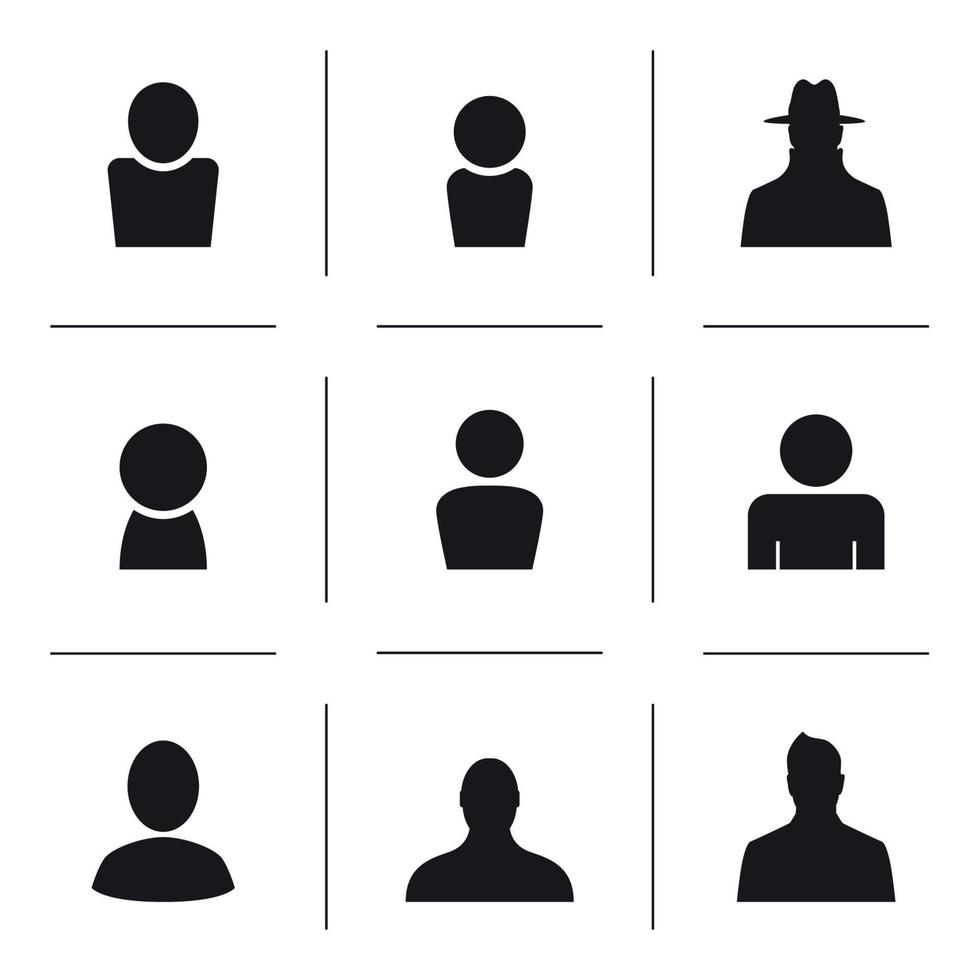 conjunto de imagen de perfil de avatar color negro vector