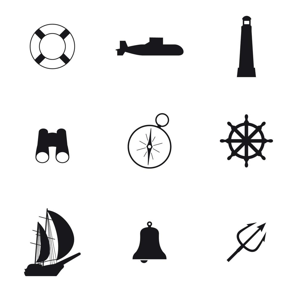 conjunto de iconos aislados en un mar marino temático vector