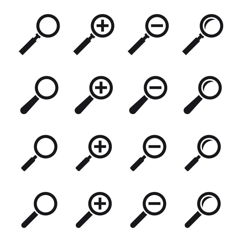 black Icons set on a theme magnifier glass vector