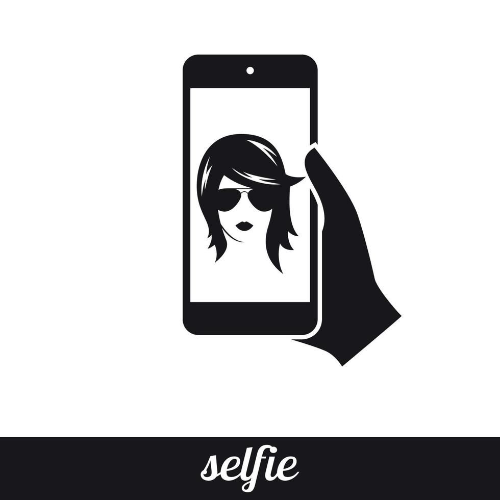 woman taking a self portrait black icon vector