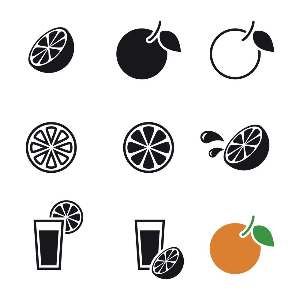 conjunto de iconos de silueta sobre un tema naranja vector