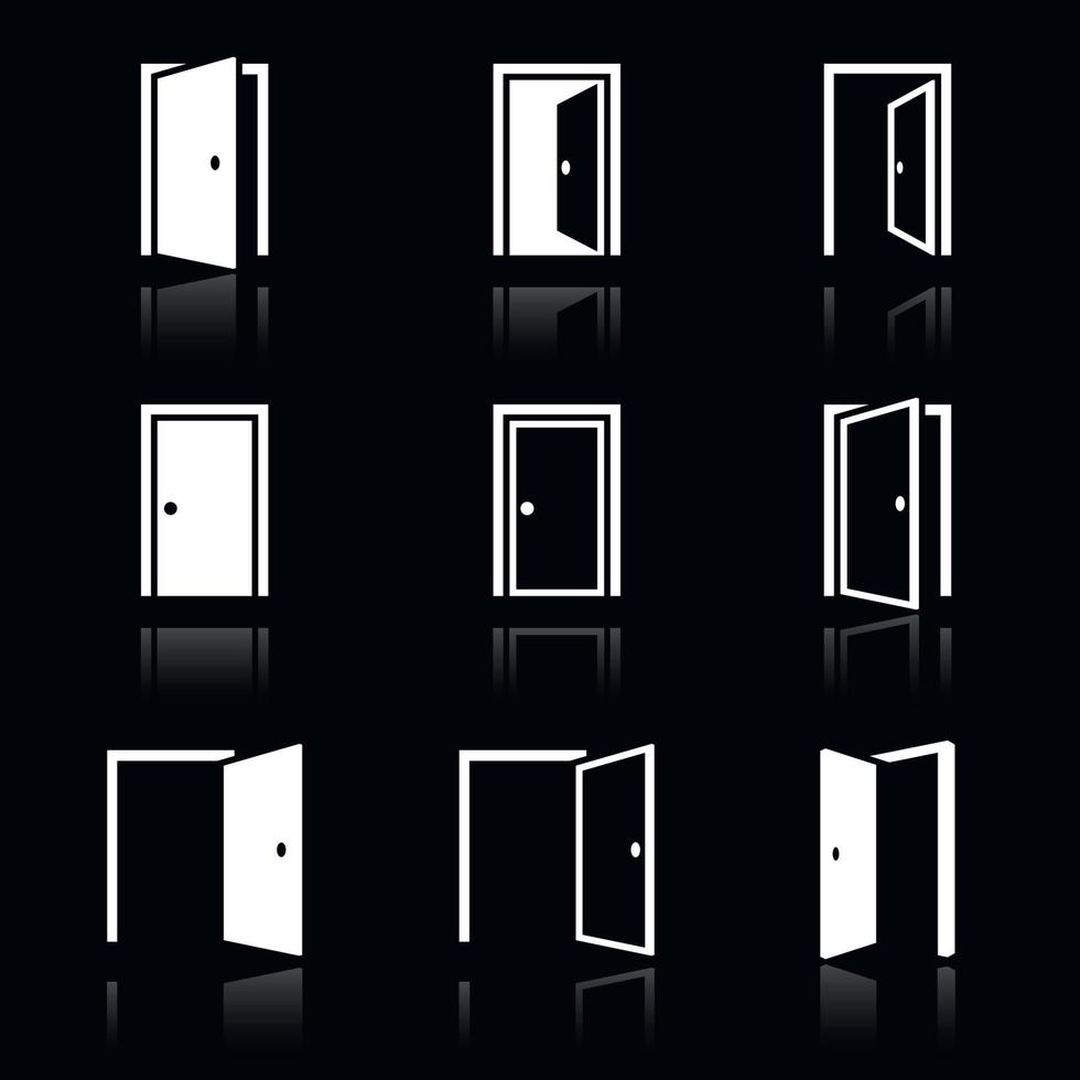 Vector black door icons set on black background