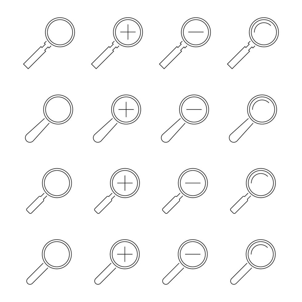 linear black Icons set on a theme magnifier glass vector