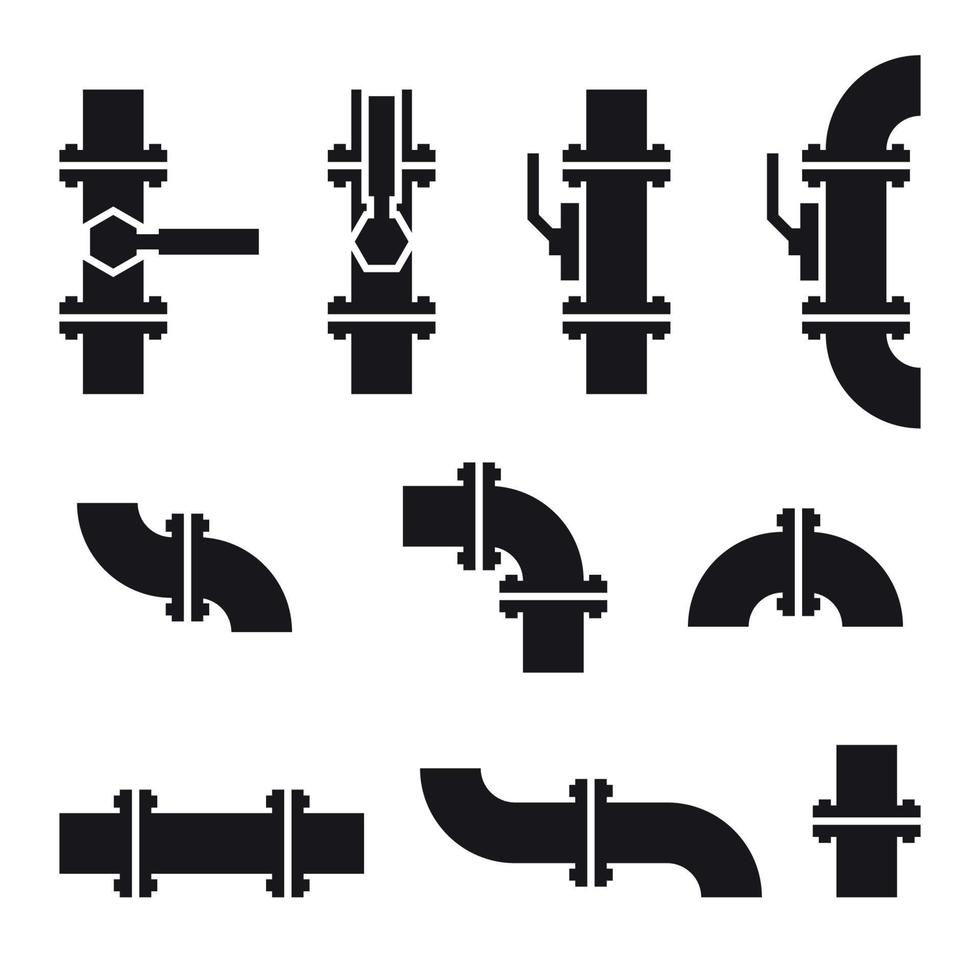 Black silhouette illustration of Pipe connector and valve vector