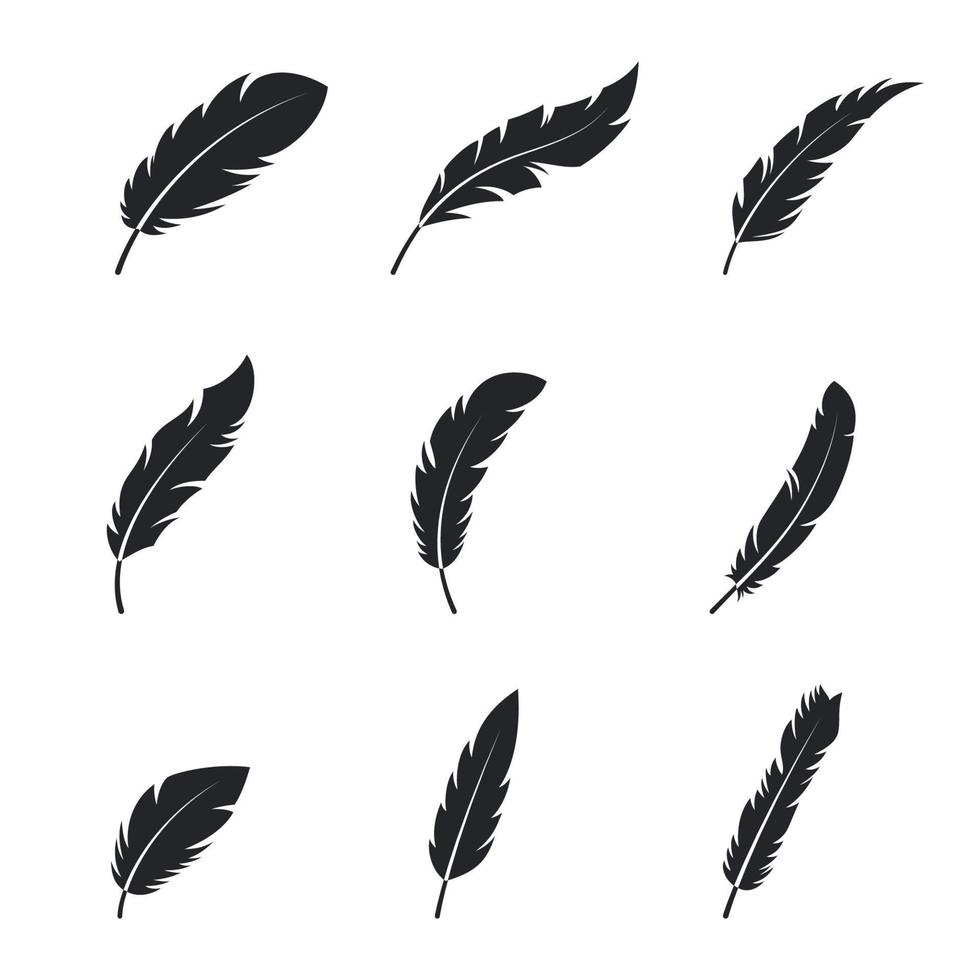 conjunto de iconos de pluma negra vectorial sobre fondo blanco vector