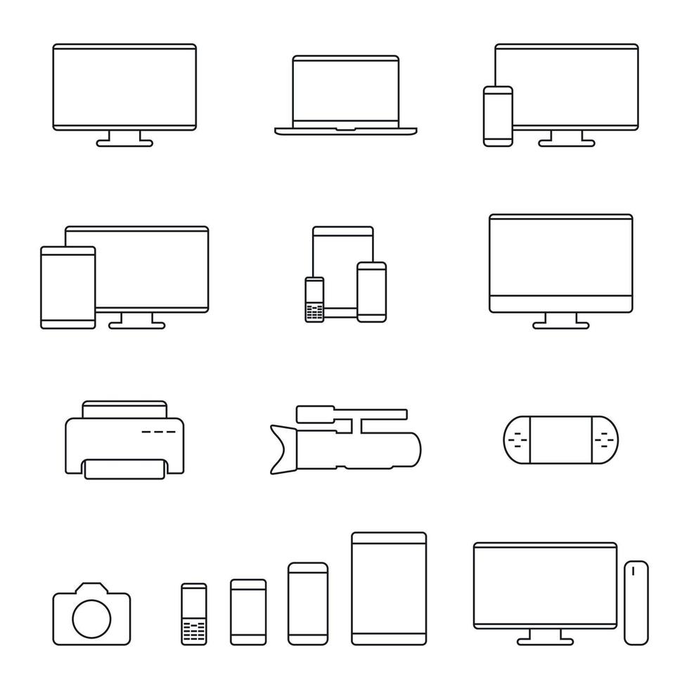 conjunto de iconos de web de esquema de dispositivo de comunicación vector