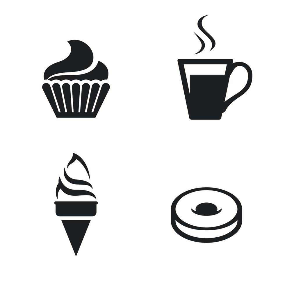 conjunto de iconos negros aislados productos horneados dulces y postres sobre fondo blanco vector