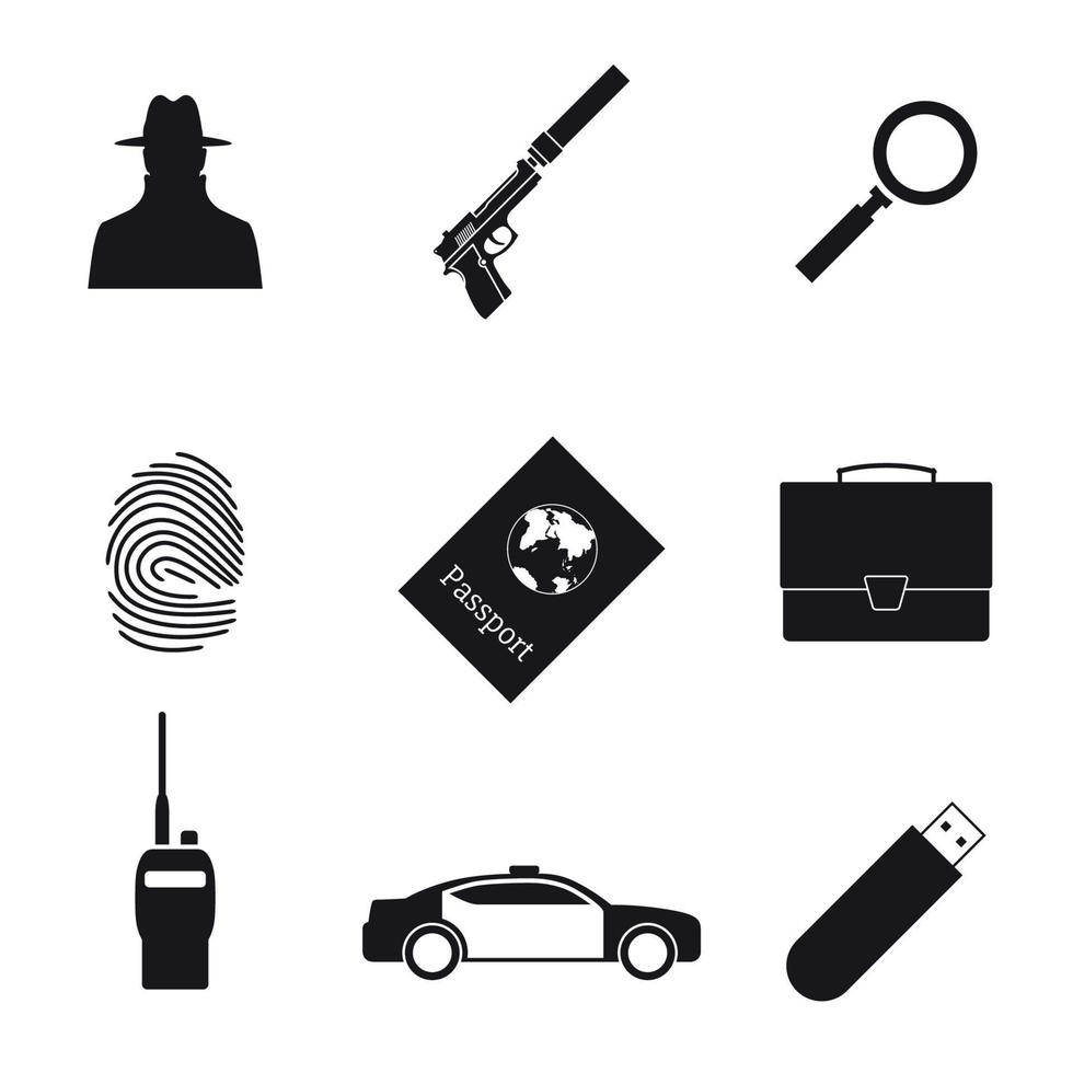 Set of isolated black icons on a theme spy vector