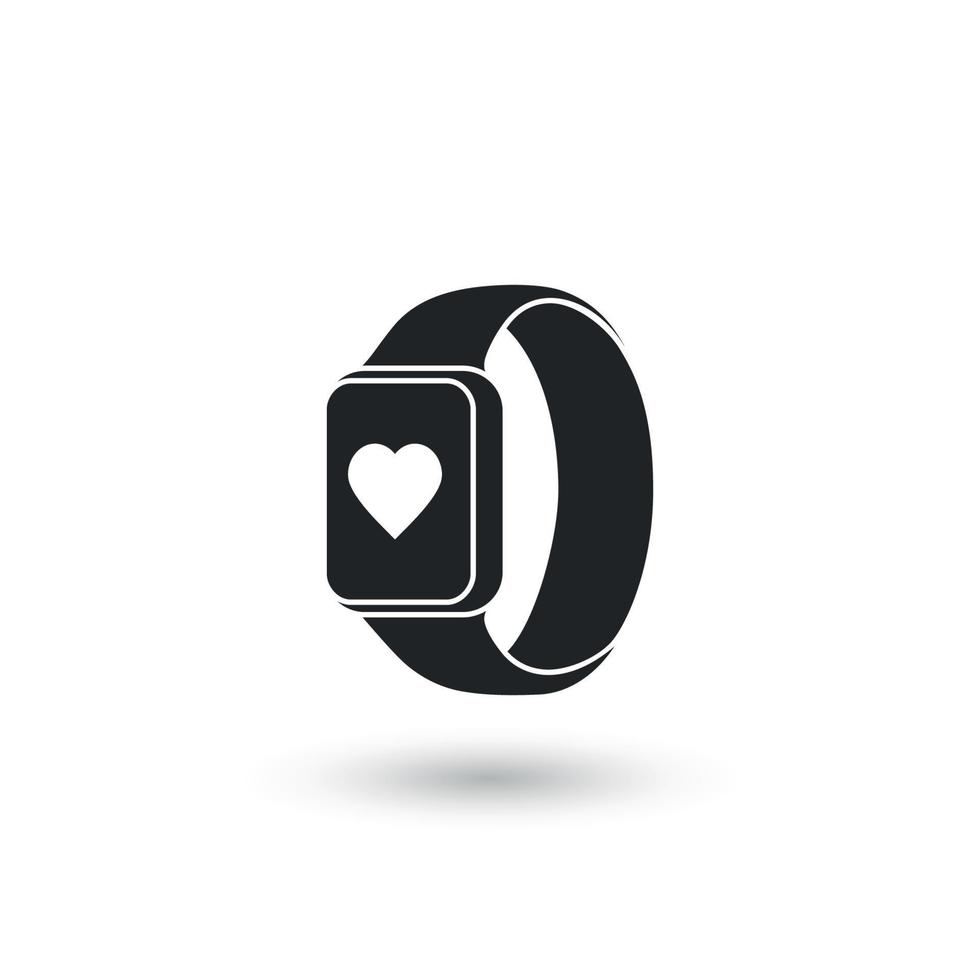 reloj inteligente de icono negro aislado con corazón vector