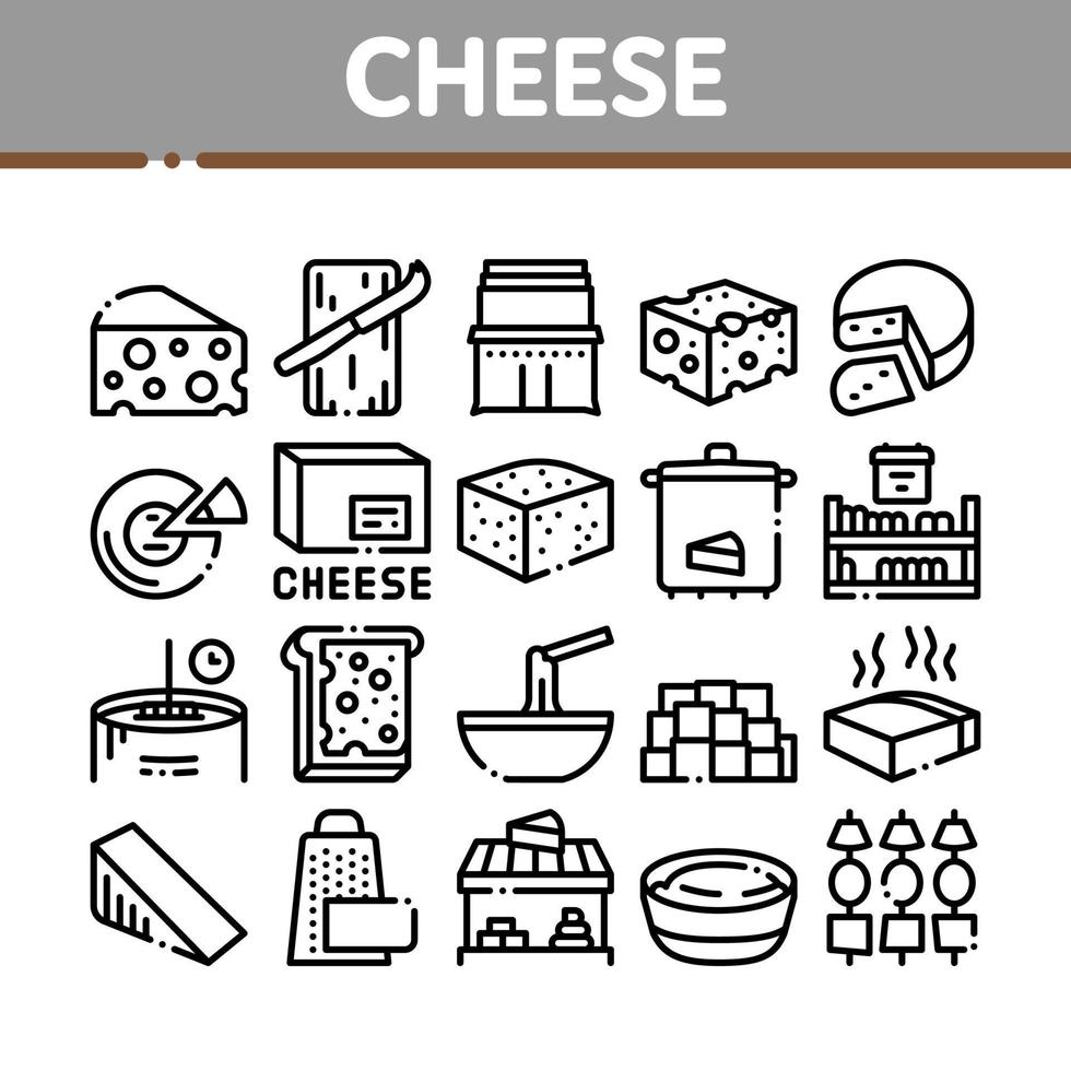 Cheese Dairy Food Collection Icons Set Vector