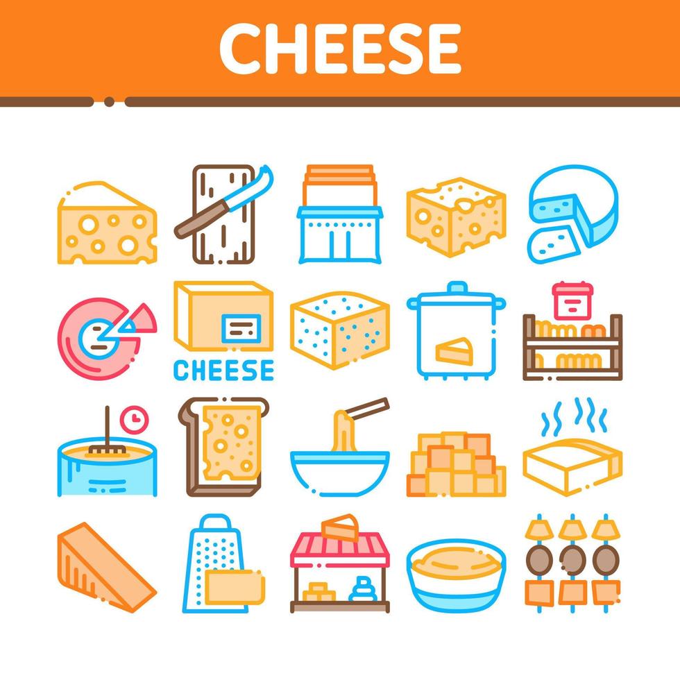 Cheese Dairy Food Collection Icons Set Vector