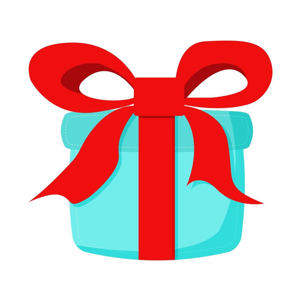 Blue Gift with red bow isolated on white. Vector illustratio