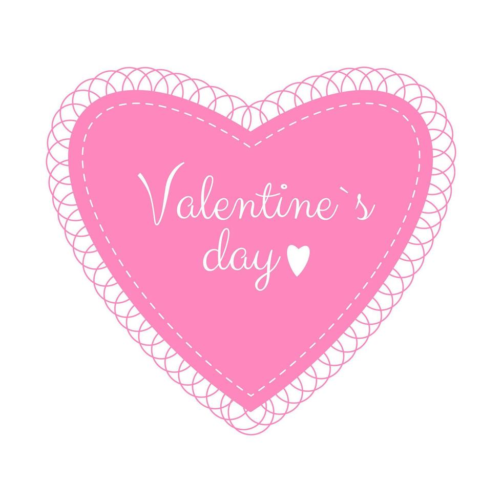 Happy Valentines Day romance greeting card with pink heart. Vector illustration