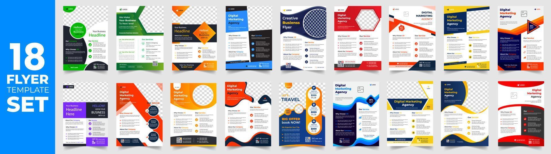 Mega collection of 18 corporate business flyer design template. business flyer set. business flyer bundle. set of 18 Item corporate business flyer with unique shapes. vector