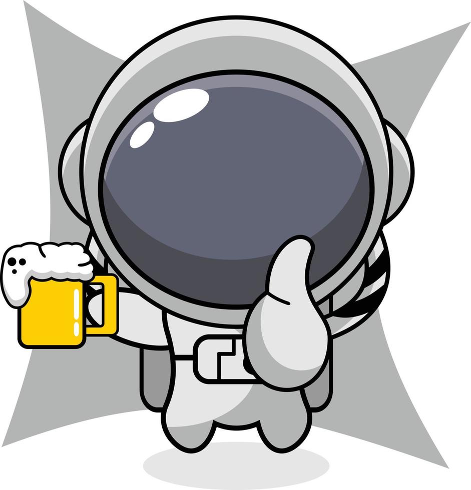 cartoon illustration of astronaut mascot character drinking beer vector