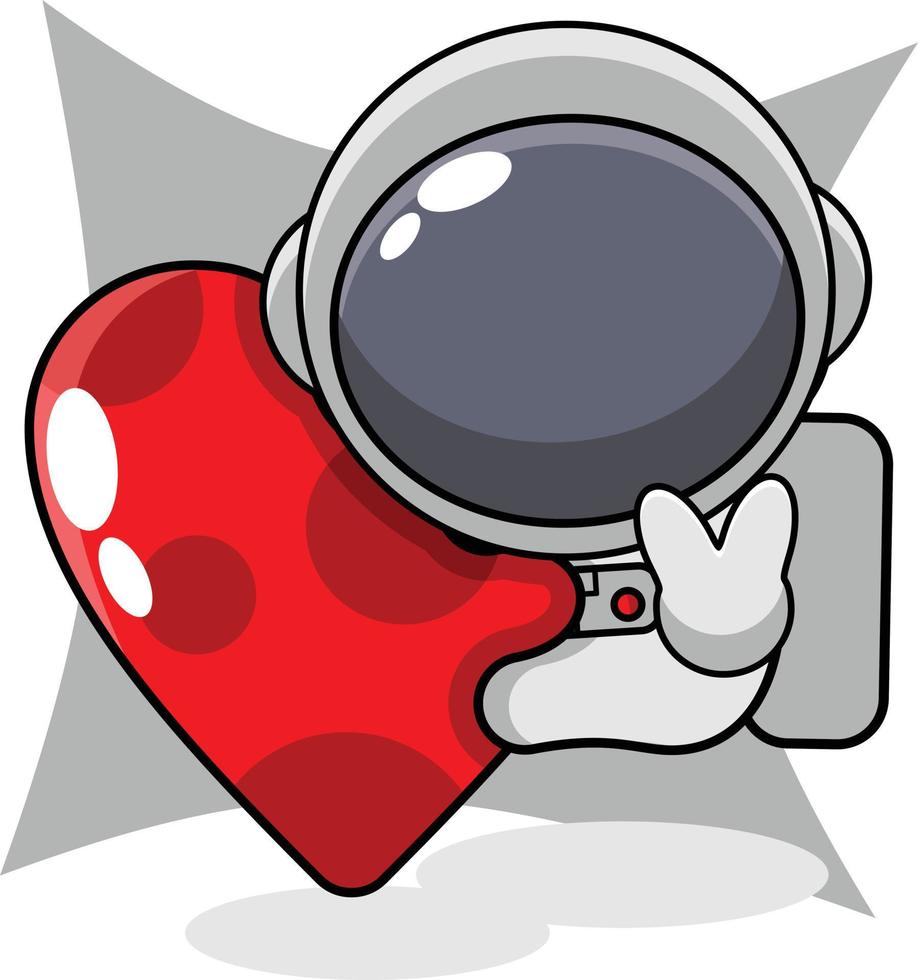 cartoon illustration of astronaut mascot character hugging heart planet vector