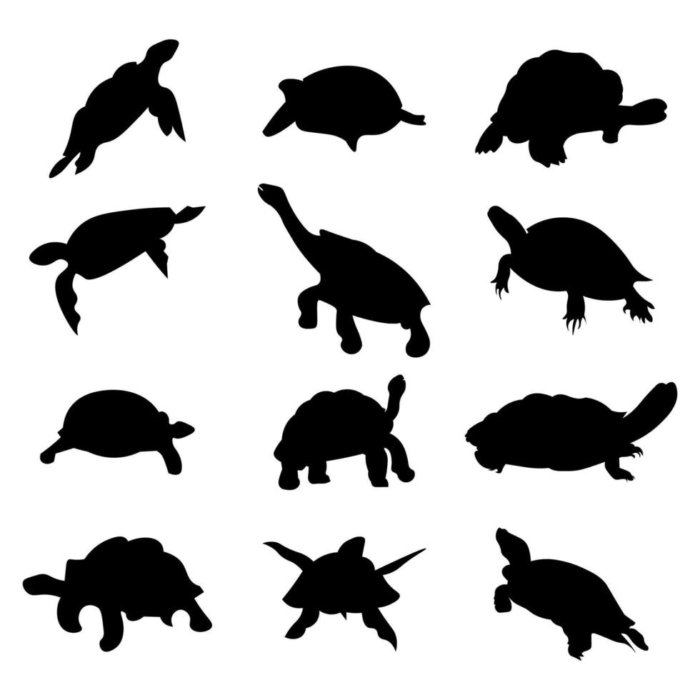 conjunto de siluetas de animales de tortuga de varios estilos vector