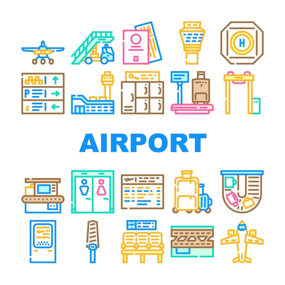 Airport Electronic Equipment Icons Set Vector