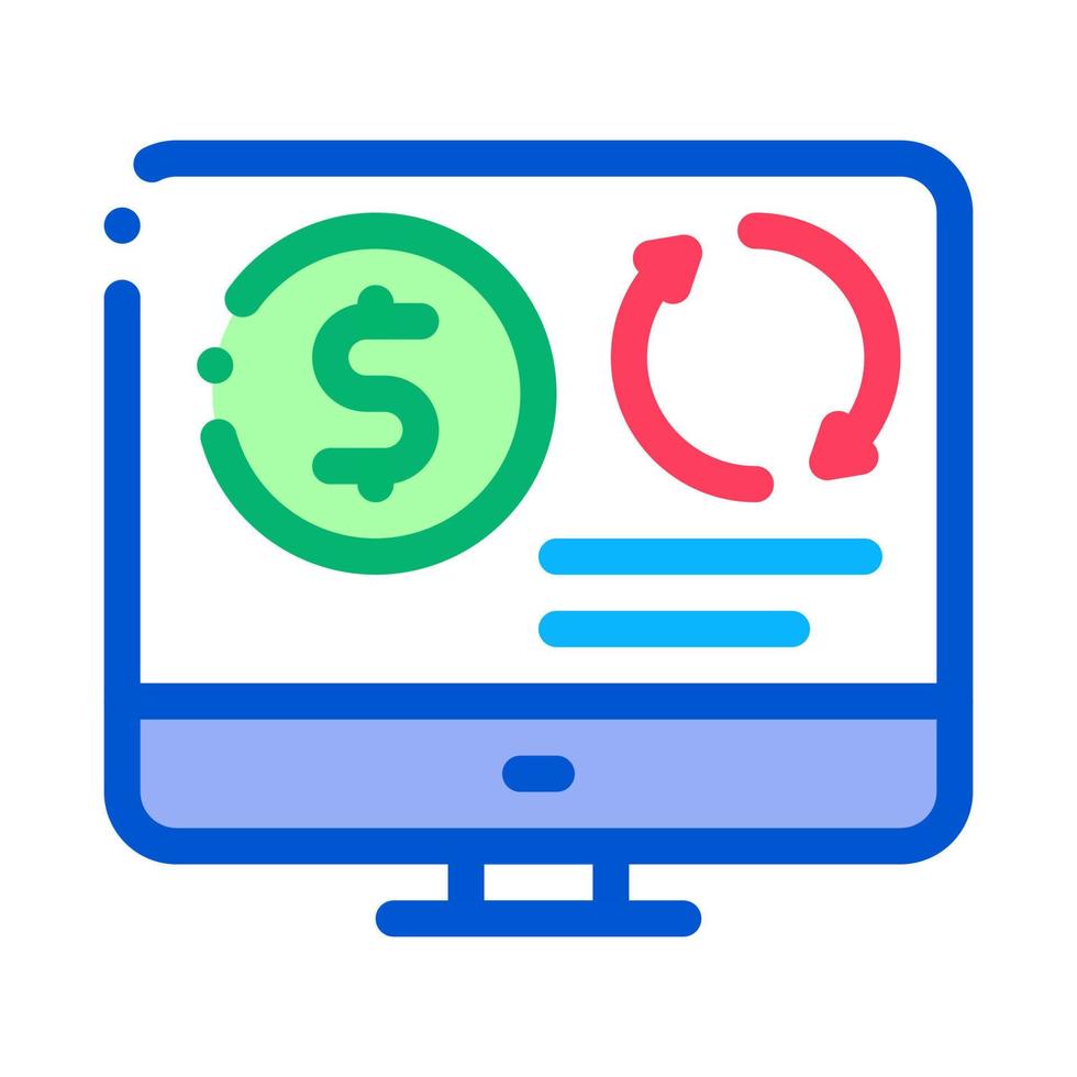 refinanciar dinero en modo computadora icono vector ilustración de contorno