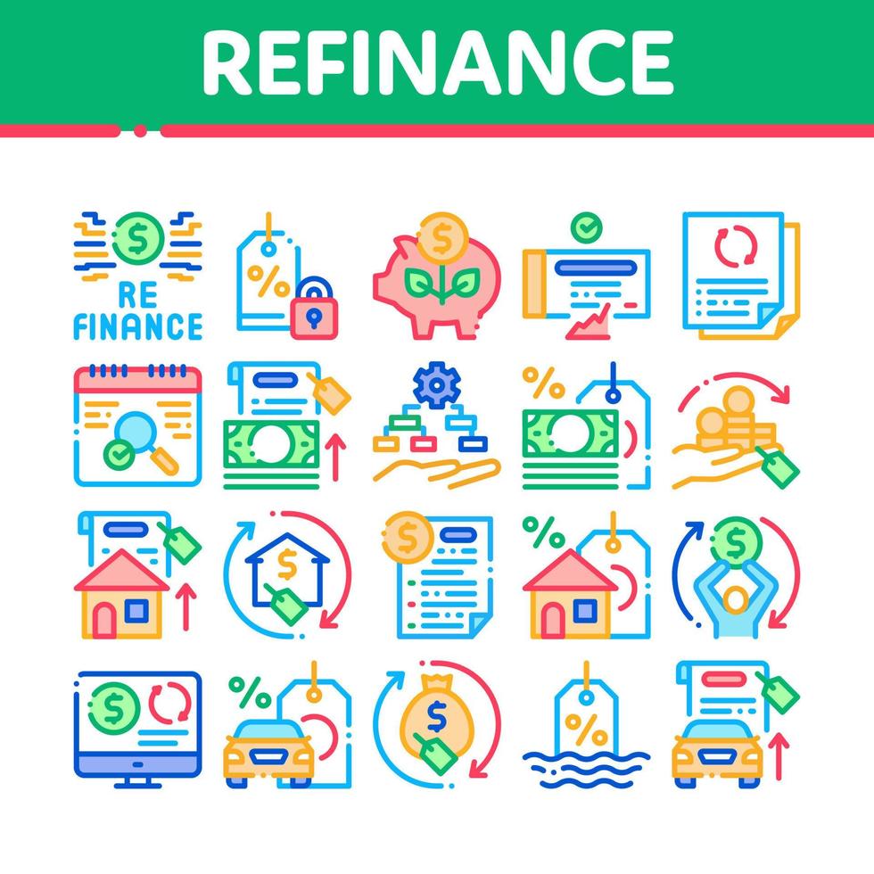 Refinance Financial Collection Icons Set Vector