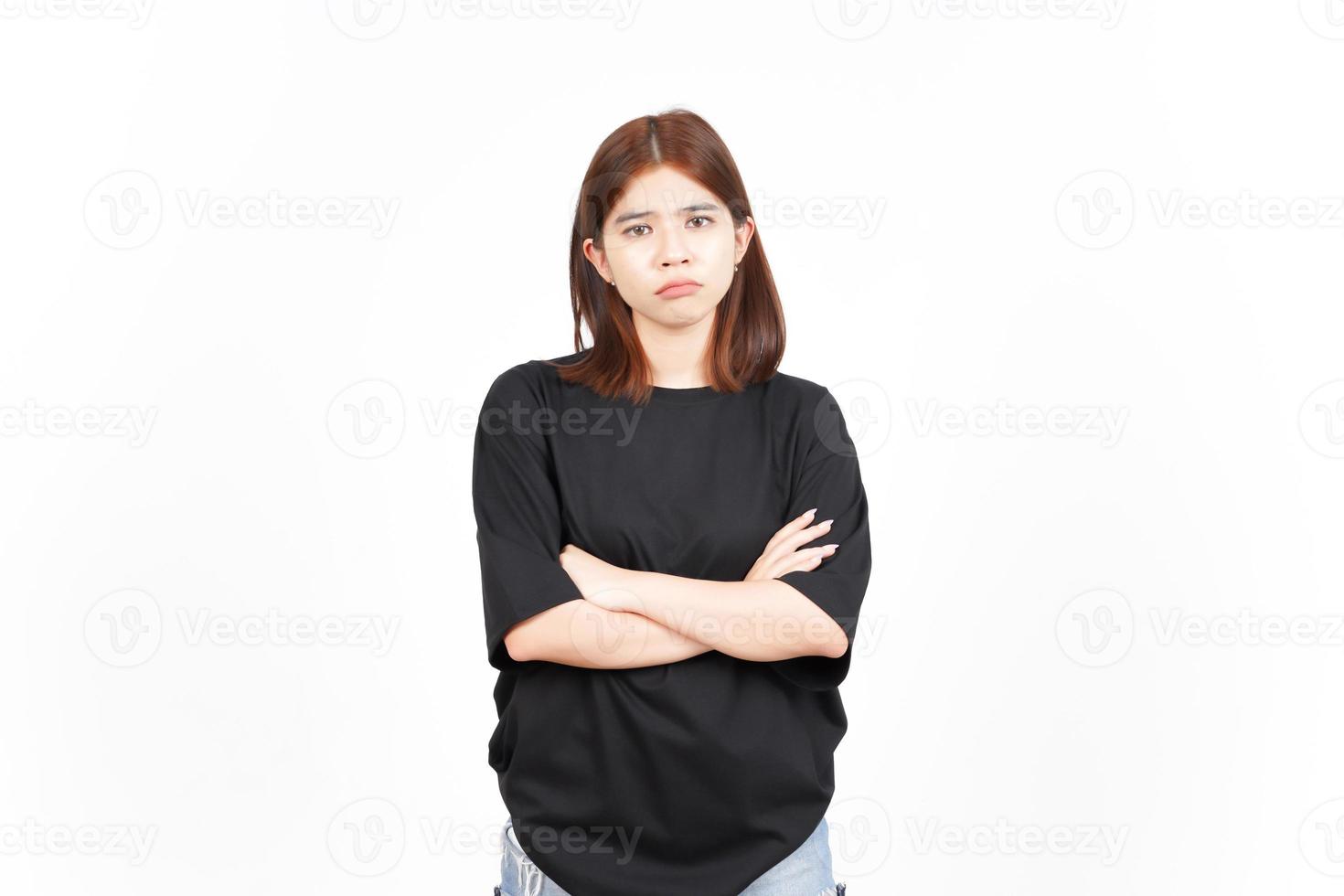 Fold arms with sad or angry face expression Of Beautiful Asian Woman Isolated On White Background photo