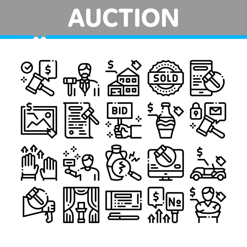 Auction Buying And Selling Goods Icons Set Vector