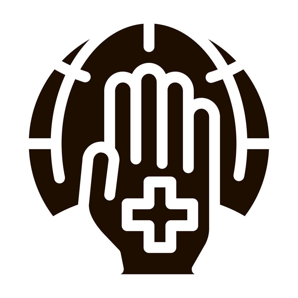 Cross On Hand Palm Planet Vector Icon