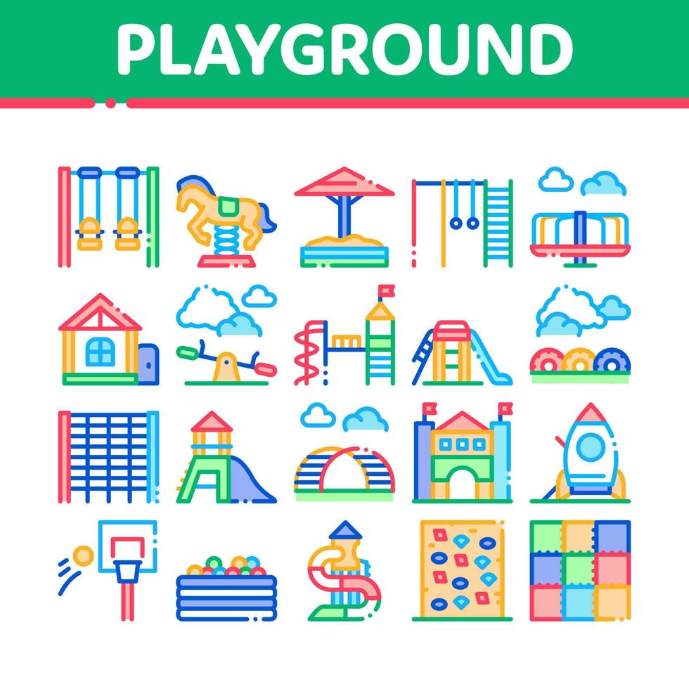 Playground Children Collection Icons Set Vector