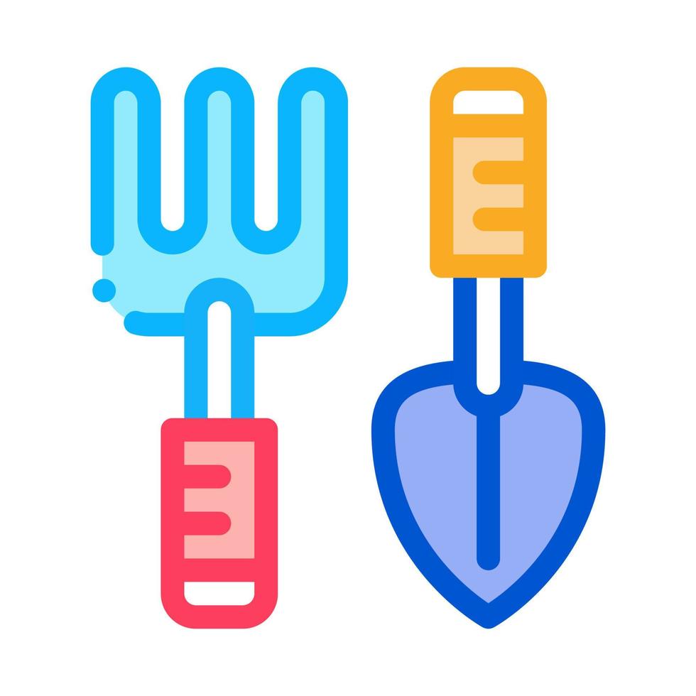 hand rake and shovel tools icon vector outline illustration