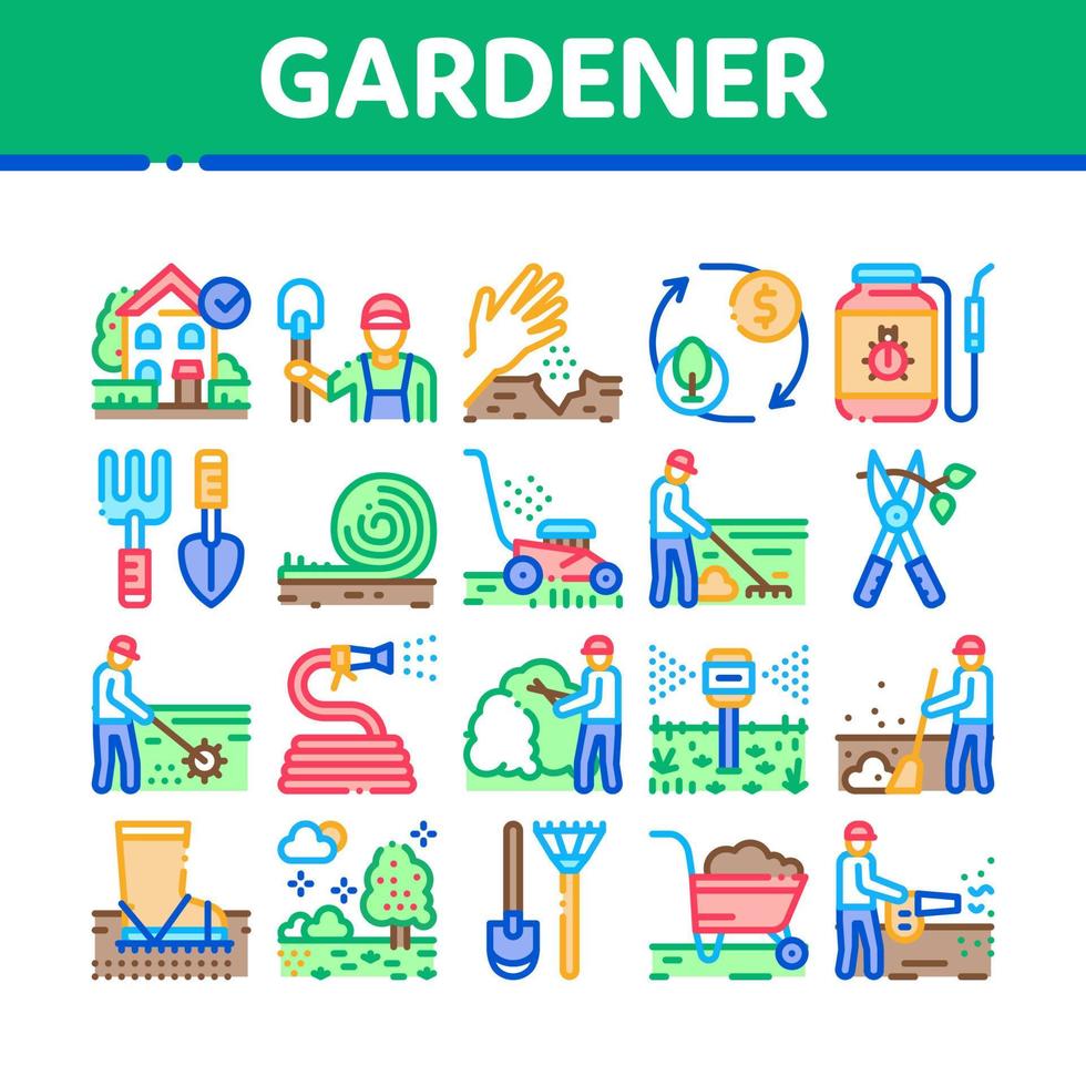 Gardener Instrument Collection Icons Set Vector