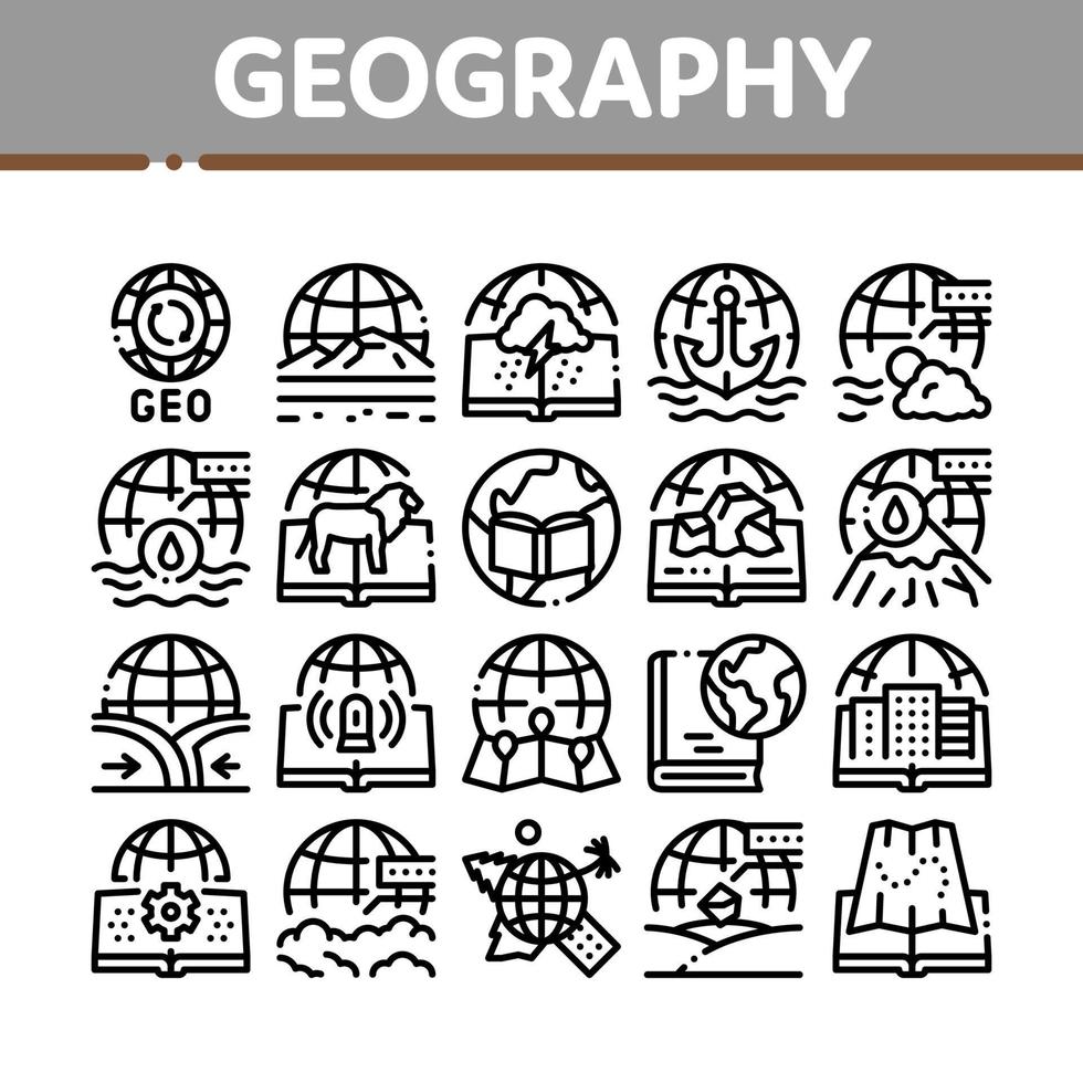 Geography Education Collection Icons Set Vector