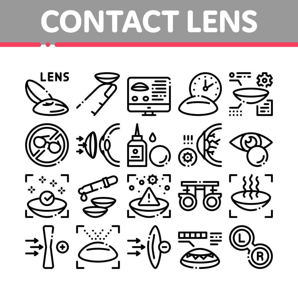 Contact Lens Accessory Collection Icons Set Vector