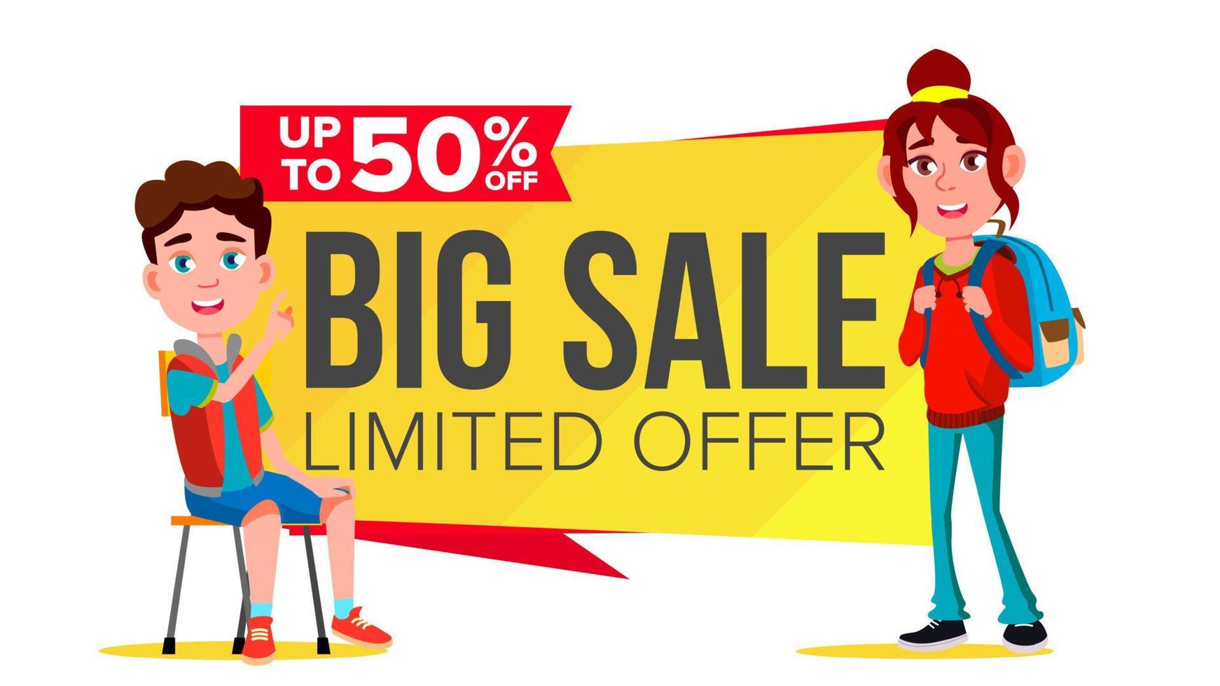 Big Sale Banner Vector. School Children, Pupil. Shopping Concept. Discount Tag, Special Offer Banner. Isolated Illustration vector