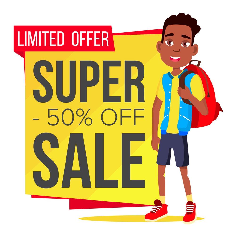 Big Sale Banner Vector. School Children, Pupil. Spring Bright Design. Price Tag Label. Isolated Illustration vector