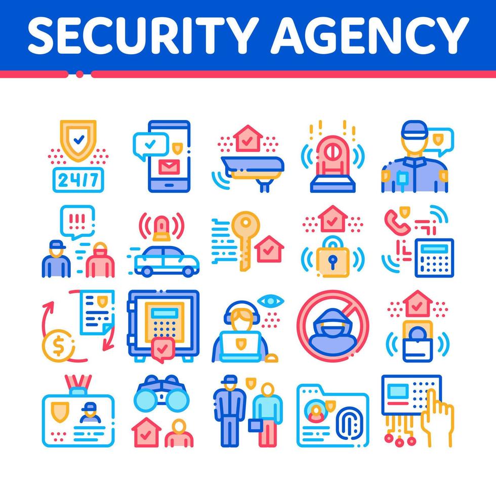 Security Agency Property Protect Icons Set Vector