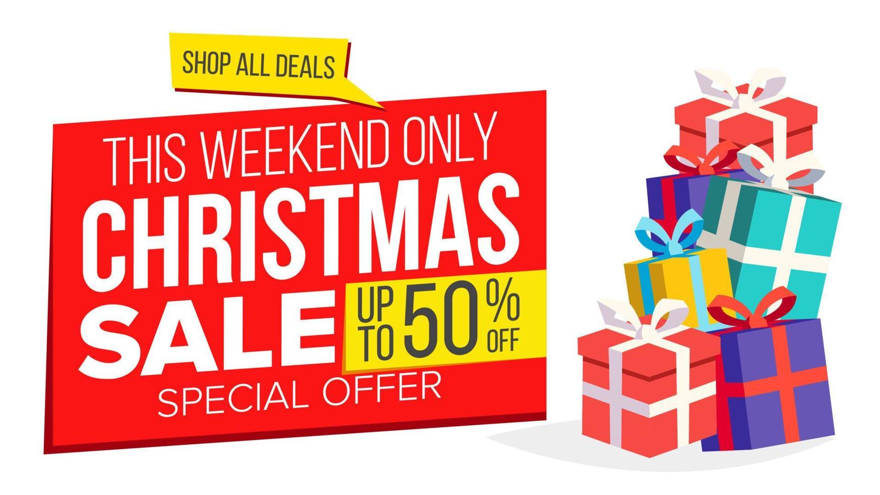 Christmas Sale Banner Template Vector. Xmas Big Sale Offer. For Xmas Banner, Brochure, Poster, Discount Offer Advertising. Isolated Illustration vector