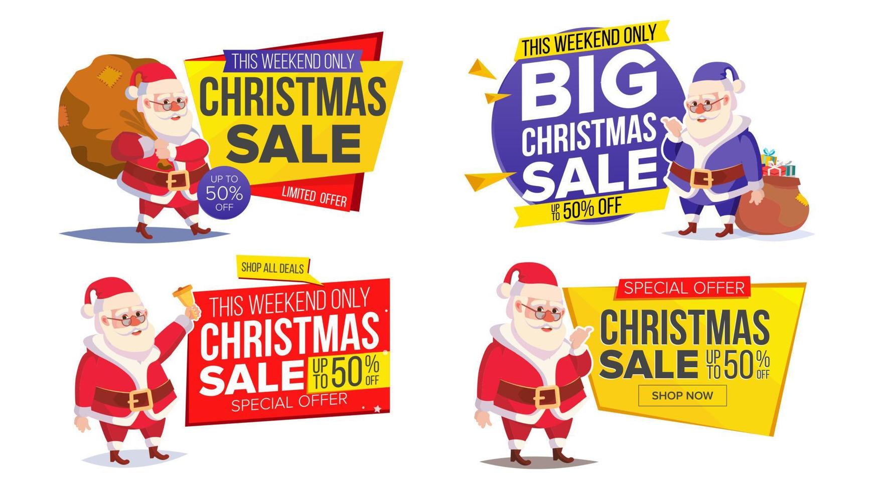 Christmas Sale Banner Template With Classic Santa Claus Vector