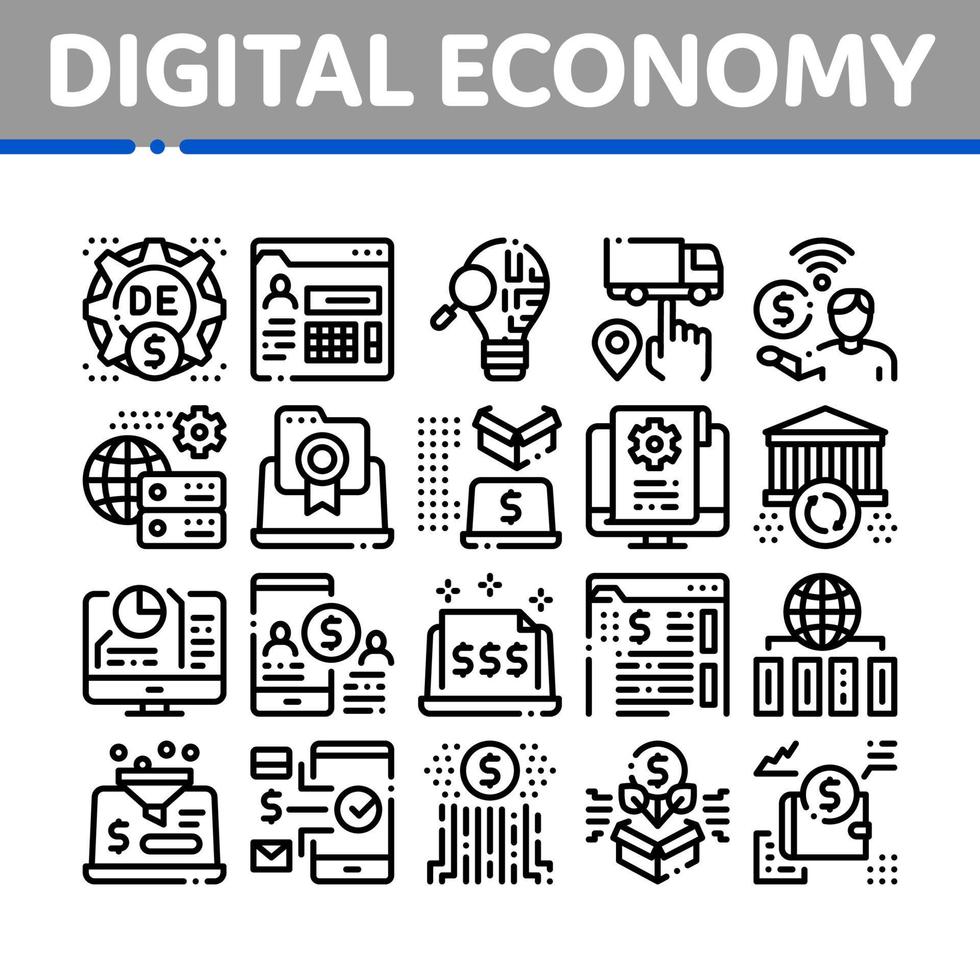 Digital Economy And E-business Icons Set Vector